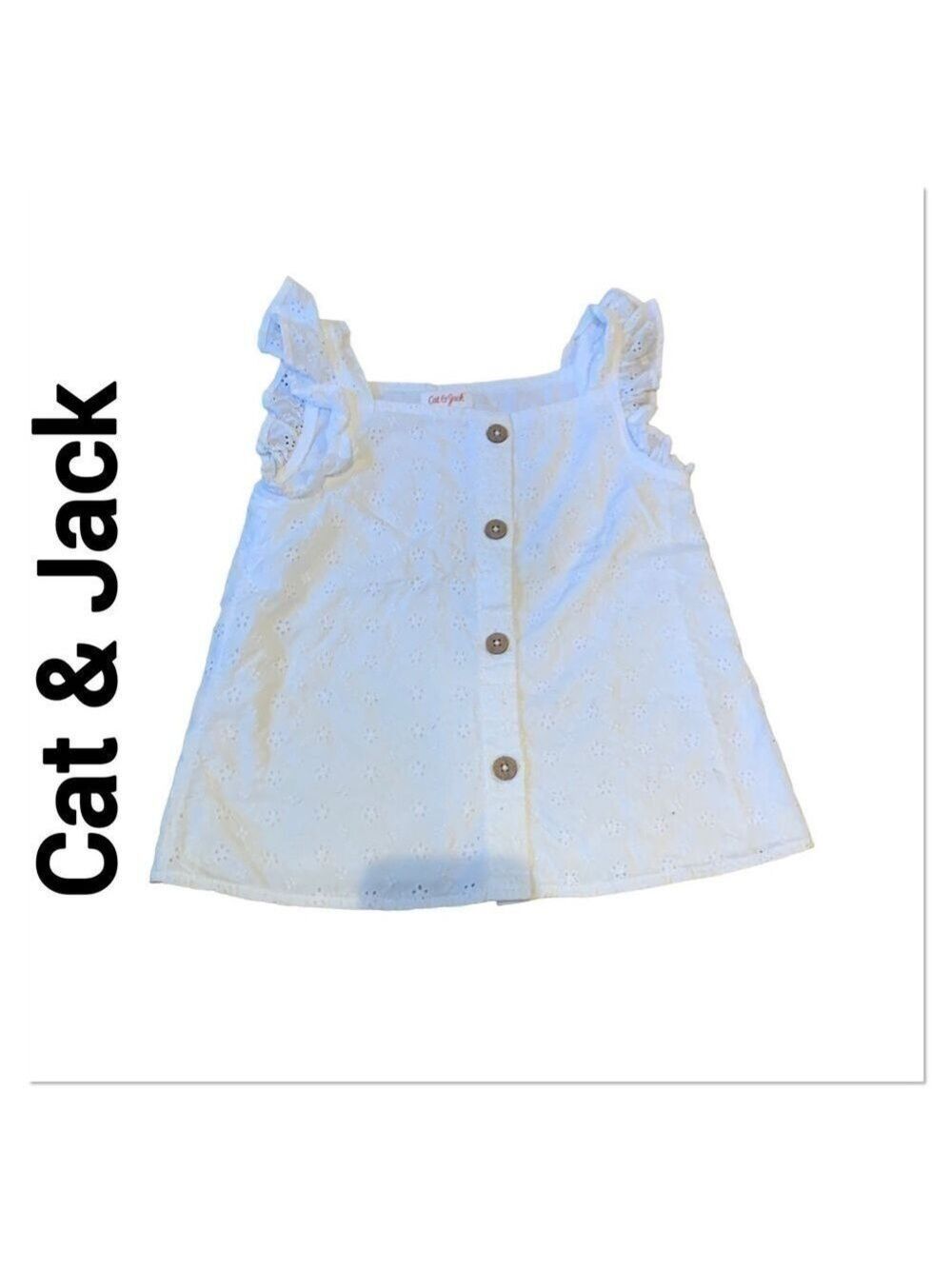 CAT & JACK White Eyelet Flutter Sleeve Blouse size 6/6x